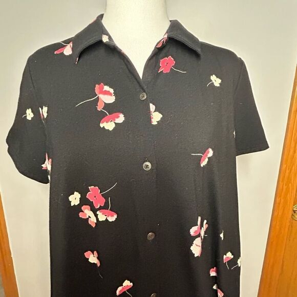 J. Jill Pima cotton Ginger Floral button down short sleeve jersey soft dress siz - Picture 3 of 13